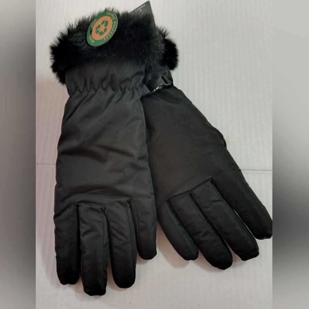 Black Fur-Trimmed Women's Gloves